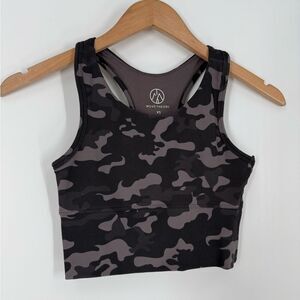 Move Theory Ribbed Racerback Sports Bra / Crop Top in Black Gray Camoflauge | XS